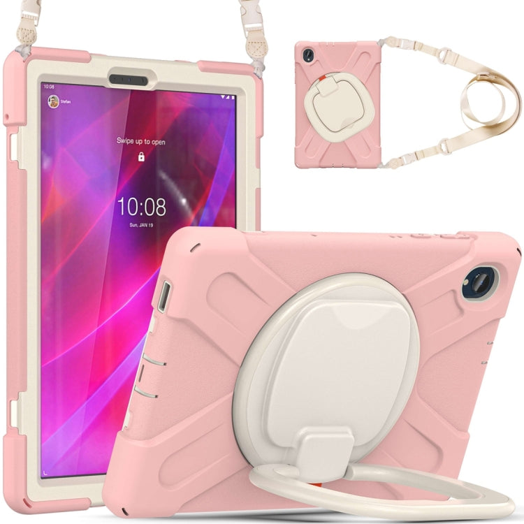 Pink protective tablet case with round kickstand and crossbody strap
