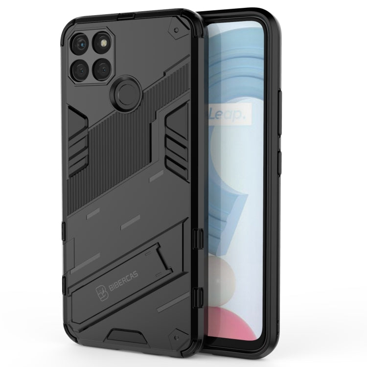 Shockproof phone case for Realme C21Y, black rugged TPU shell with raised screen lip