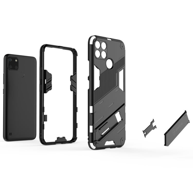 Shockproof phone case for Realme C21Y, black rugged shell set with back frame pieces