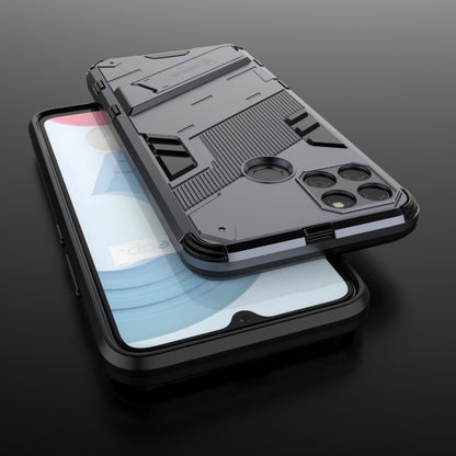 Shockproof phone case for Realme C21Y in light gray, textured armor with camera cutouts