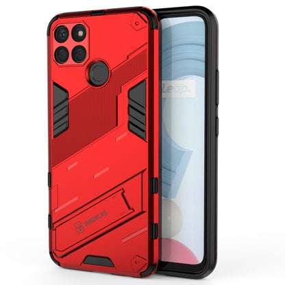 Shockproof phone case for Realme C21Y in red, rugged TPU armor with camera openings