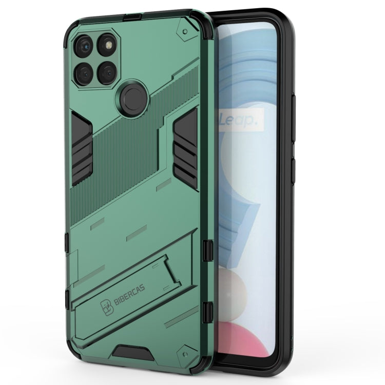 Shockproof phone case for Realme C21Y in green, rugged TPU armor with raised edges