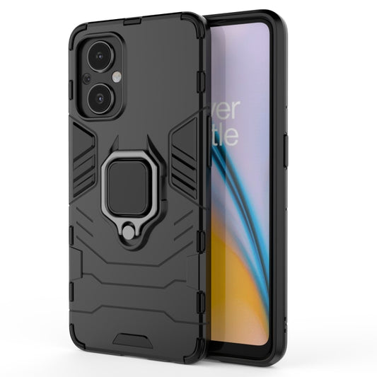 Rugged black shockproof phone case with raised ring grip on the back