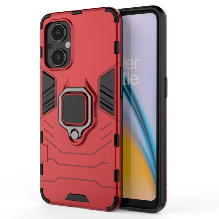 Rugged red shockproof phone case with raised ring grip on the back