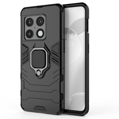 Rugged black phone case with ring grip and camera cutout, front and back view