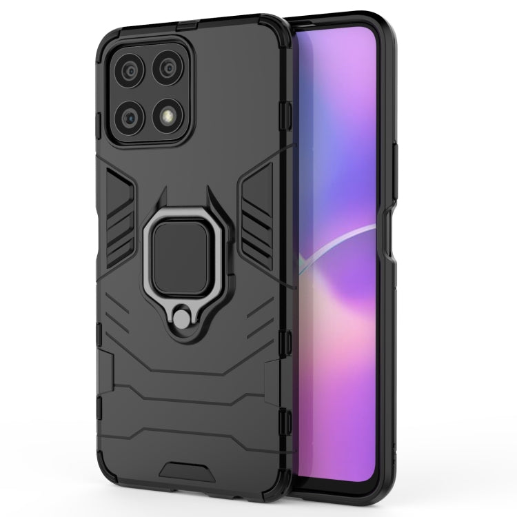 Rugged black shockproof phone case with ring grip and front cover protection