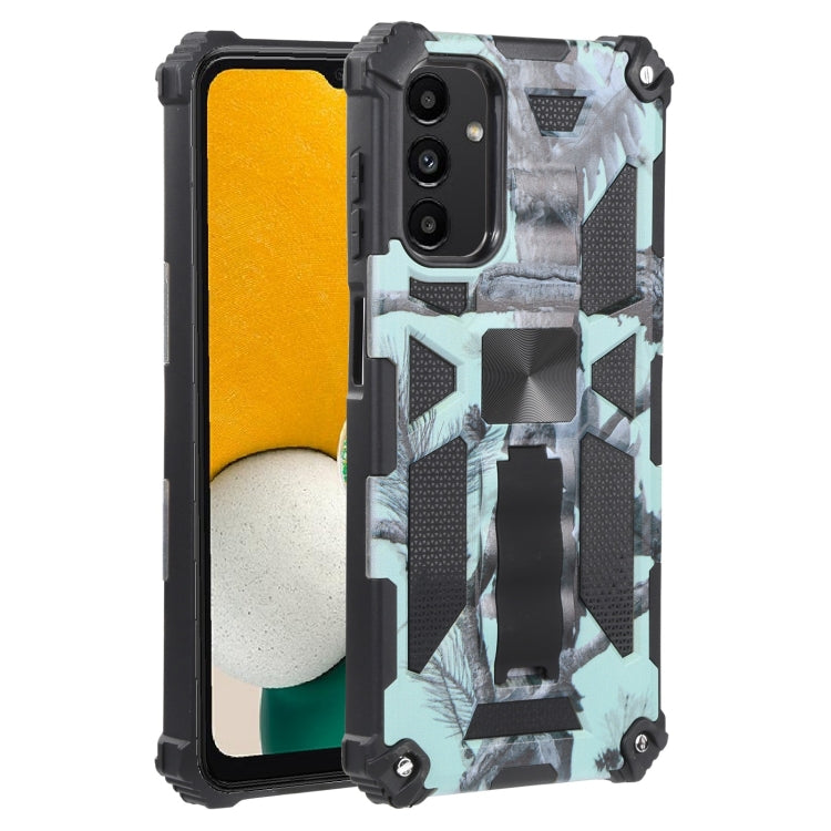Shockproof camouflage phone case with magnetic holder, mint teal and black armor.