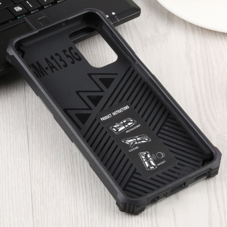 Shockproof camouflage phone case, black rear with protective panel and vents.