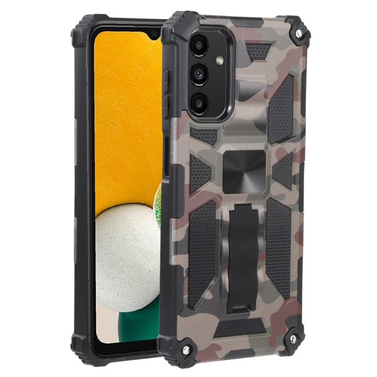 Shockproof camouflage phone case with magnetic holder, grey and brown camouflage armor.