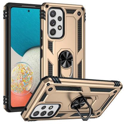 Shockproof phone case with kickstand ring, gold TPU and PC armor-style shell