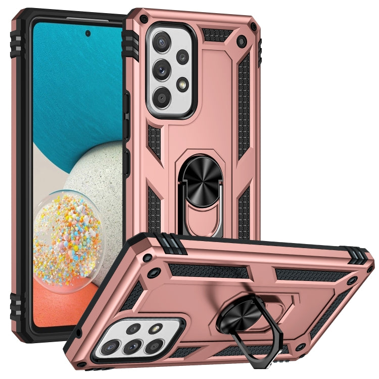 Shockproof phone case with kickstand ring, rose gold TPU and PC armor-style shell