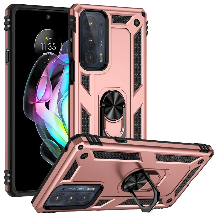Shockproof phone case with kickstand ring, pink TPU and PC armor-style shell