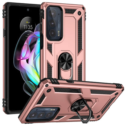 Shockproof phone case with kickstand ring, pink TPU and PC armor-style shell