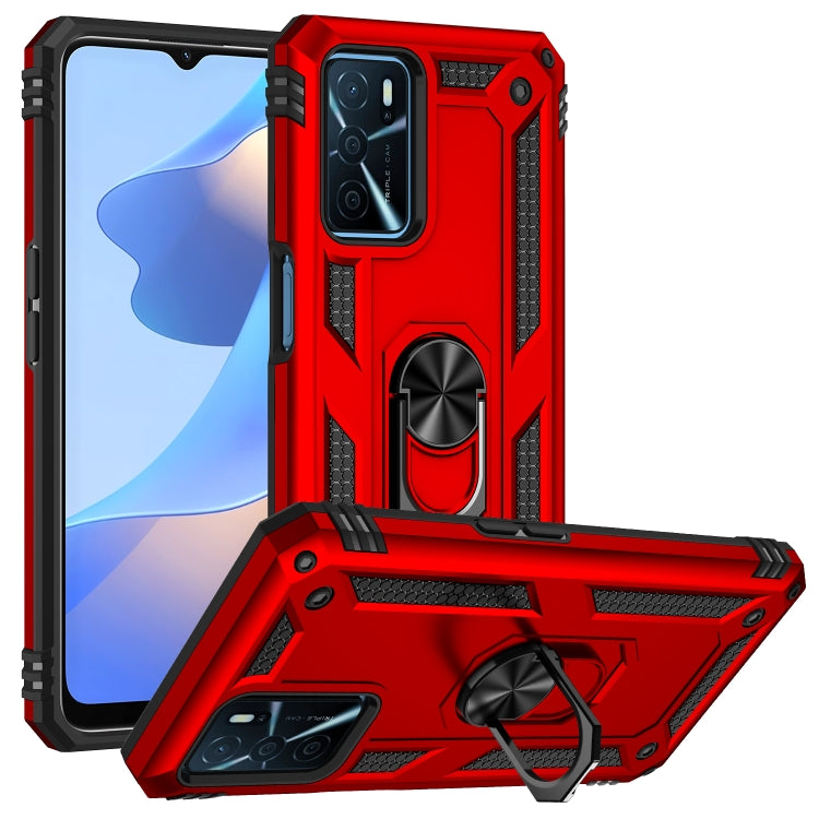 Shockproof phone case with kickstand ring, red TPU and PC armor-style shell