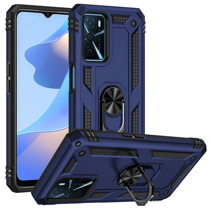 Shockproof phone case with kickstand ring, navy TPU and PC armor-style shell