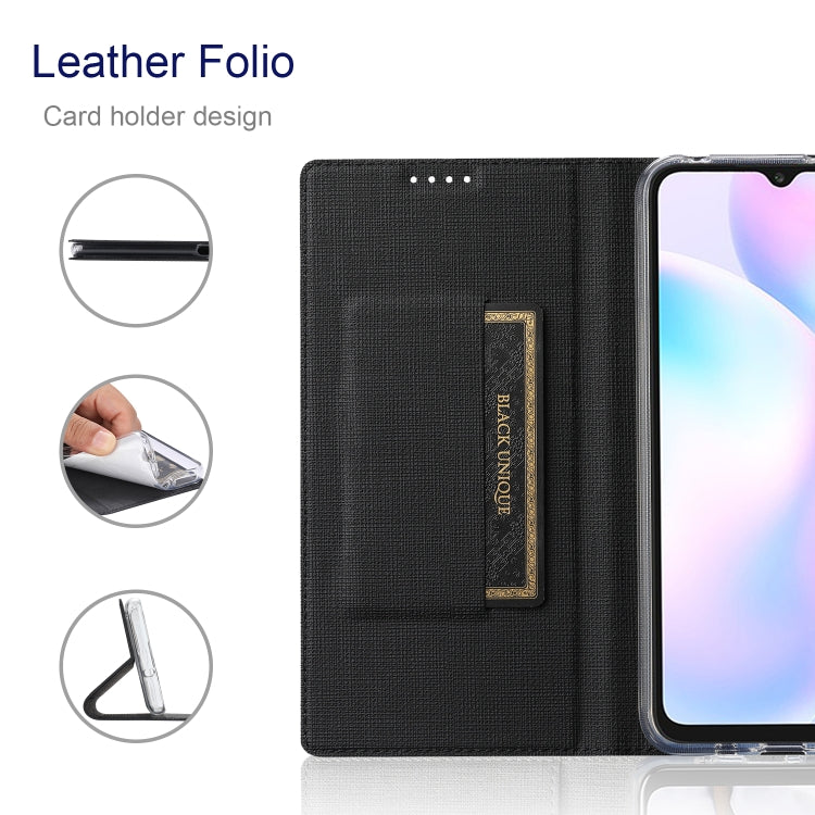 Black leather folio phone case with card holder pocket and camera cutout
