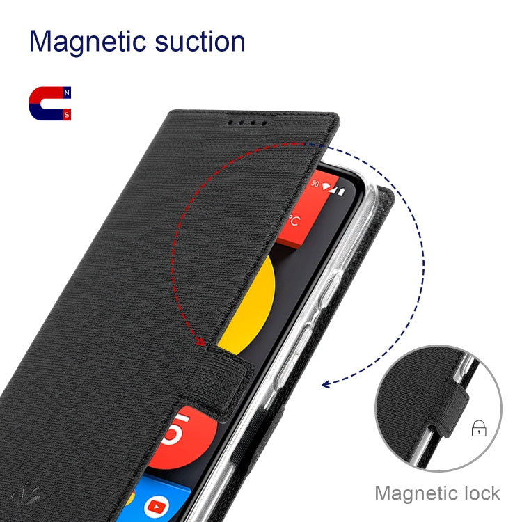 Black magnetic closure flip phone case with clear viewing window