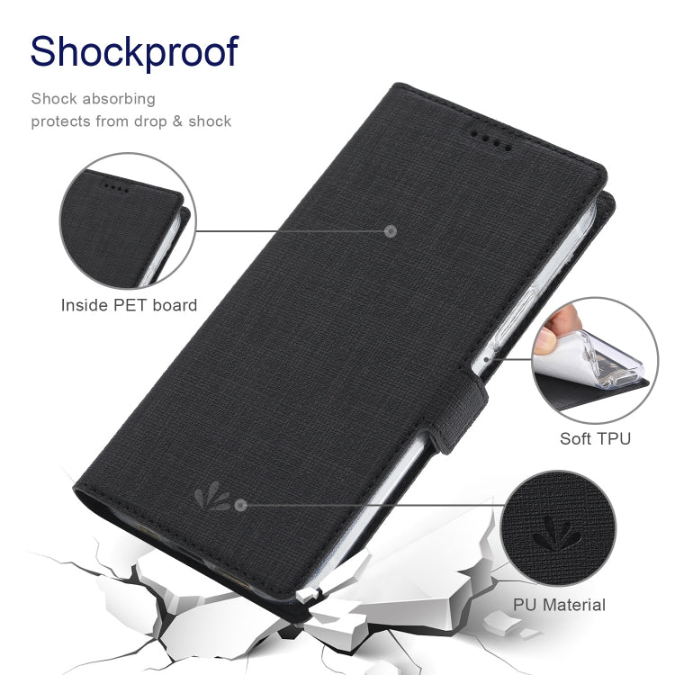 Magnetic flip leather phone case, black, with textured PU and shock-absorbing design