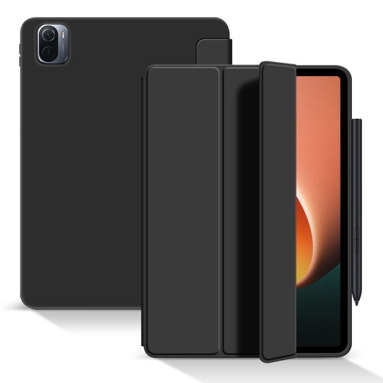 Black tri-fold tablet case with front cover and stand bracket