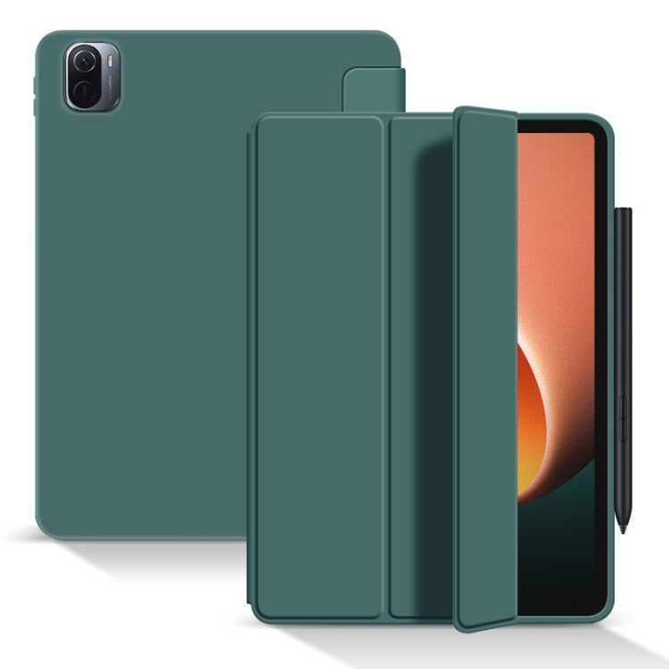 Dark green tri-fold tablet case with front cover and stand bracket