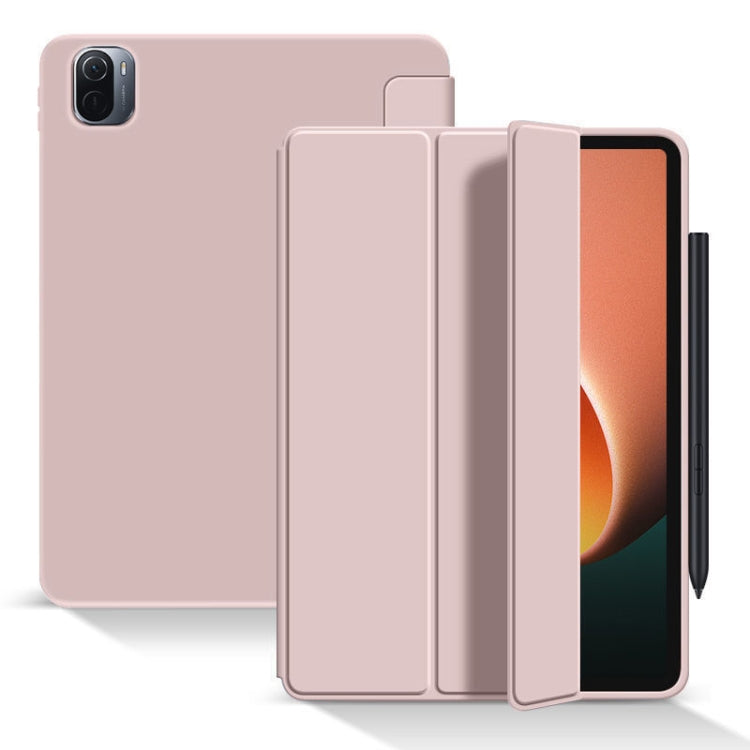 Light pink tri-fold tablet case with front cover and stand bracket