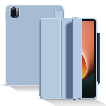 Light blue tri-fold tablet case with front cover and stand bracket