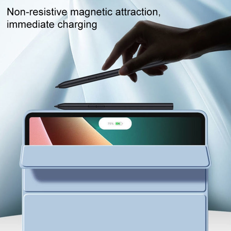 Tri-fold tablet case with magnetic charging closure and fold-out stand