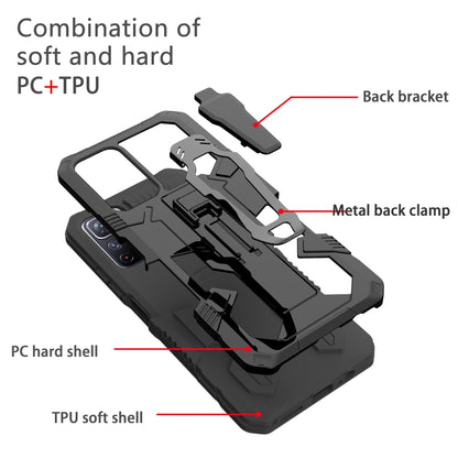 Rugged phone case showing PC hard shell and TPU soft shell, back bracket and clamp
