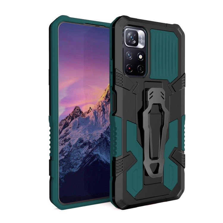 Green and black rugged phone case with textured grips and camera cutouts