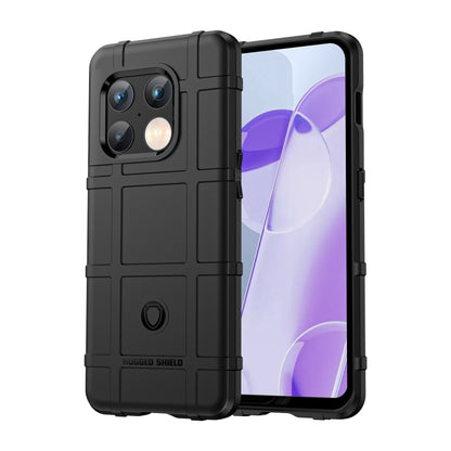 Black rugged shockproof TPU phone case with raised edges and camera cutouts
