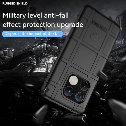 Dark gray rugged TPU phone case angled on a phone, showing camera openings