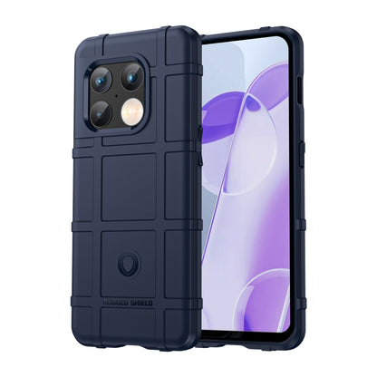 Blue rugged shockproof TPU phone case with raised edges and camera cutouts