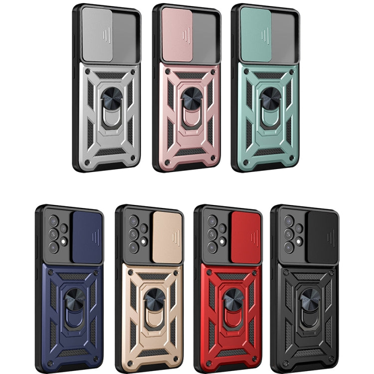 Multicolor rugged sliding camera phone cases, armored design with kickstand ring