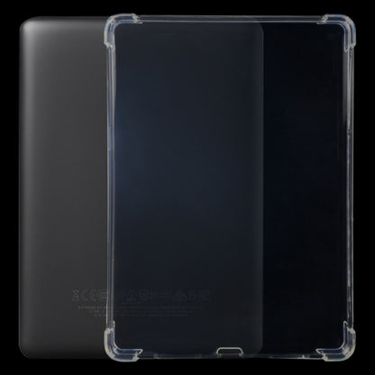 Transparent TPU tablet case with raised corners and open cutouts, front view