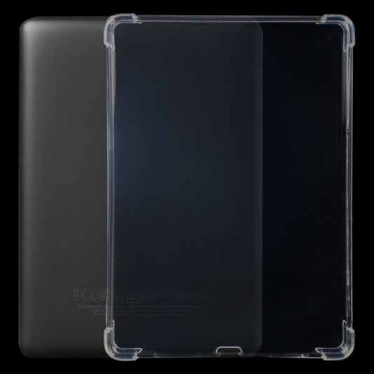 Transparent TPU tablet case with raised corners and open cutouts, front view