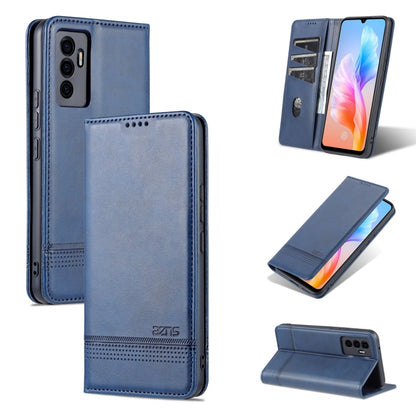 Dark blue magnetic flip leather phone case with perforated texture and card slots