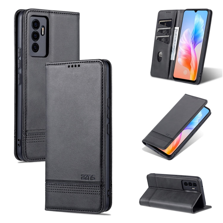 Dark gray magnetic flip leather phone case with textured finish and card slots