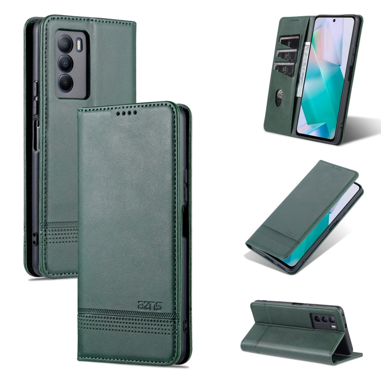 Dark green magnetic flip leather phone case with textured finish and stand