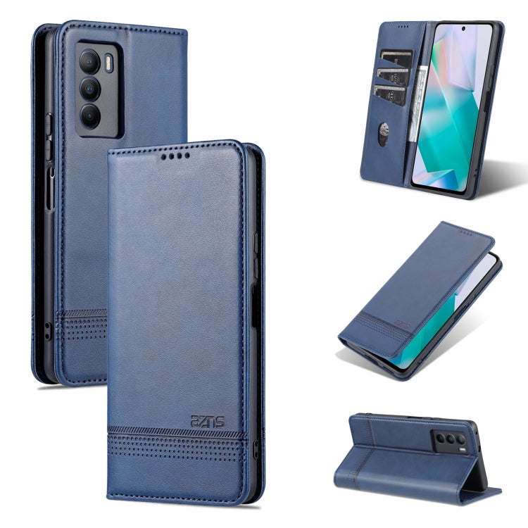 Navy magnetic flip leather phone case with textured finish and horizontal flip