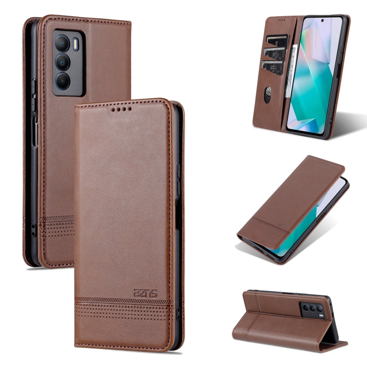 Dark brown magnetic flip leather phone case with textured finish and stand