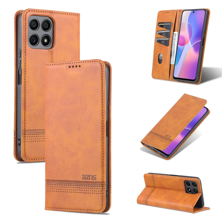 Light orange magnetic flip leather phone case with textured finish and card holder