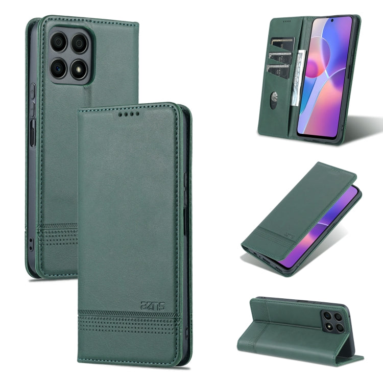 Deep green magnetic flip leather phone case with textured finish and kickstand