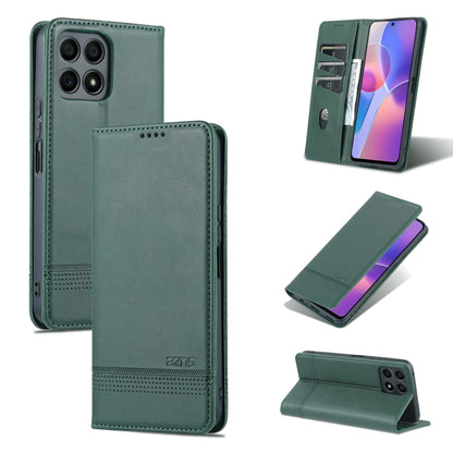 Deep green magnetic flip leather phone case with textured finish and kickstand