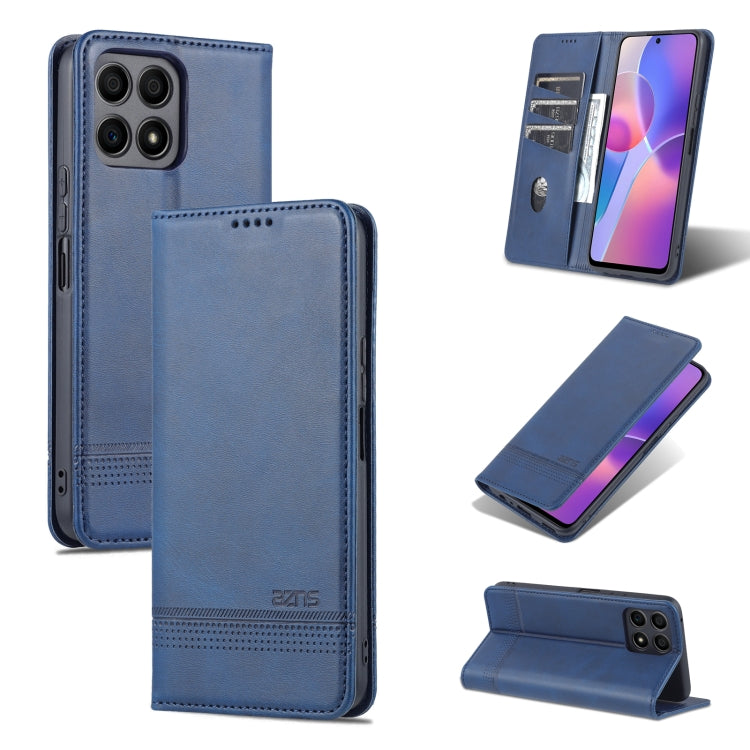 Blue magnetic flip leather phone case with interior card slot and stand