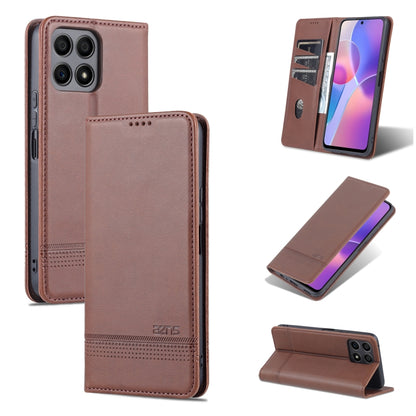 Brown magnetic flip leather phone case with interior card slot and stand