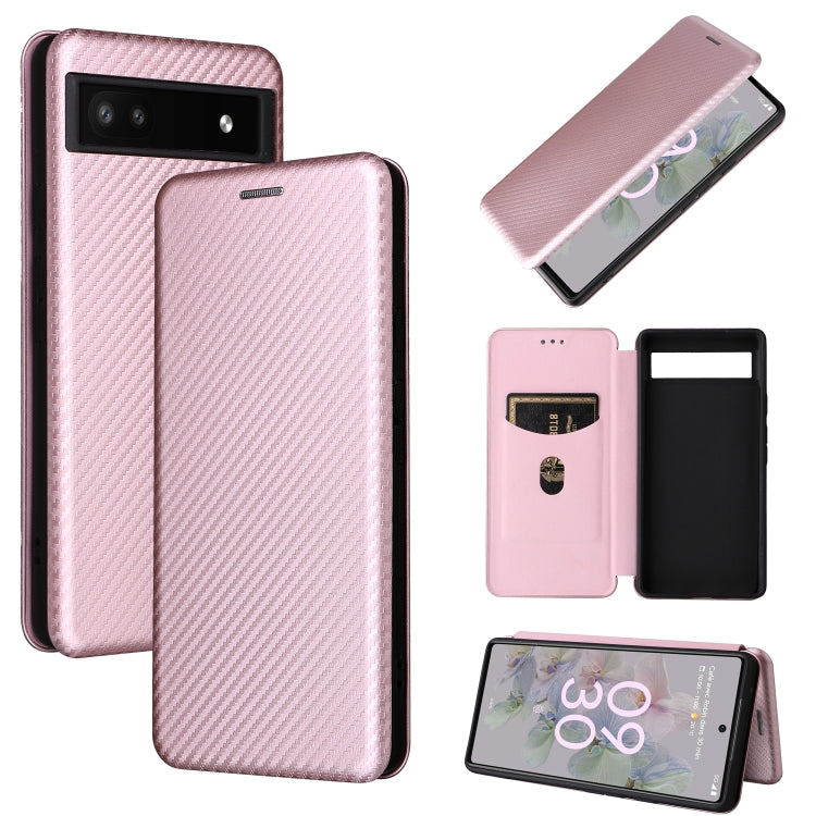 Pink carbon-fiber texture magnetic flip phone case for Google Pixel 6a