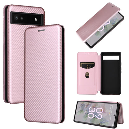 Pink carbon-fiber texture magnetic flip phone case for Google Pixel 6a