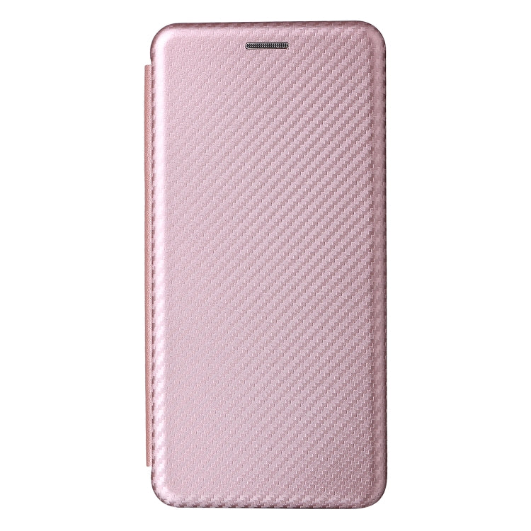 Pink magnetic flip phone case with carbon-fiber texture for Google Pixel 6a, front view