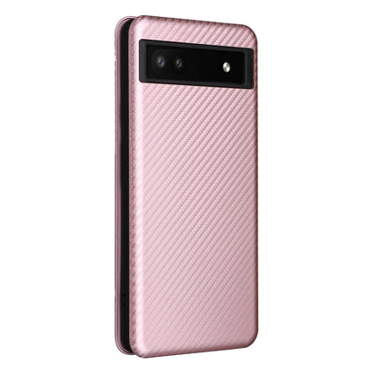 Pink carbon-fiber texture magnetic flip phone case for Google Pixel 6a, back view