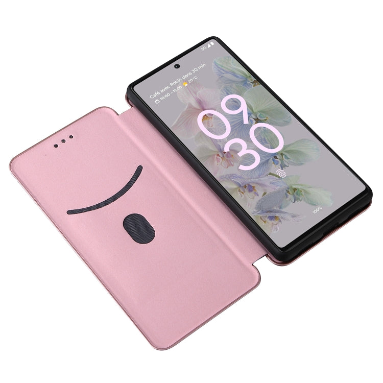 Pink magnetic flip phone case with textured cover for Google Pixel 6a, open front